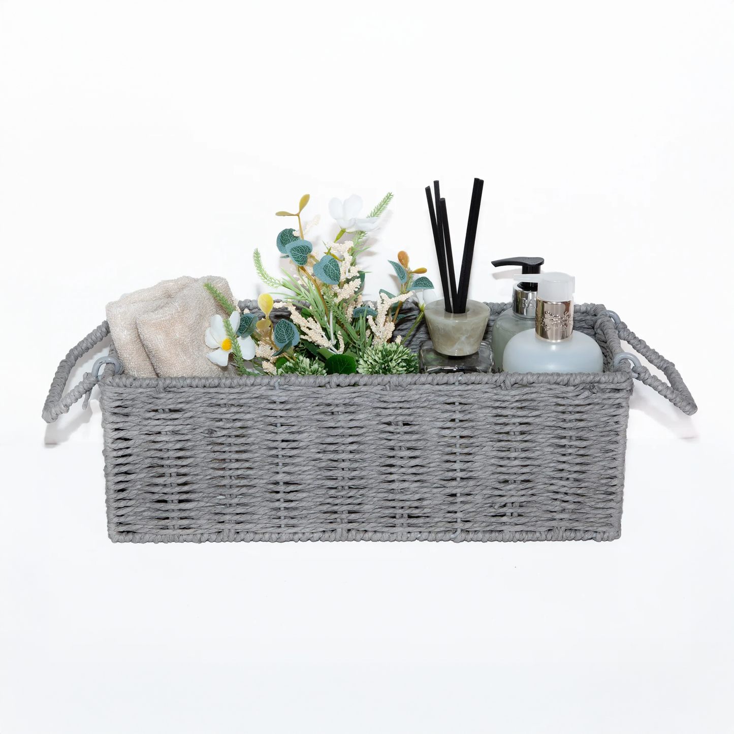 Narrow Paper Rope Storage Basket with Handle