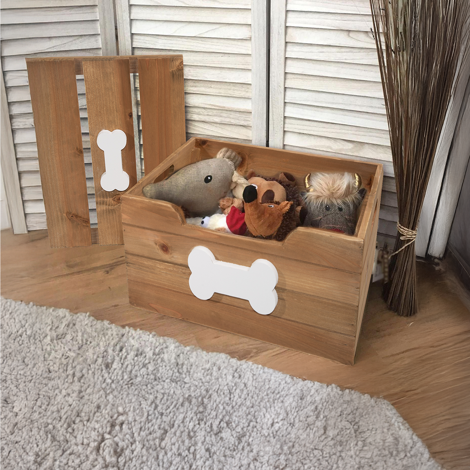 Oak Effect Dog Toy Storage Box with Lid - 2 Sizes