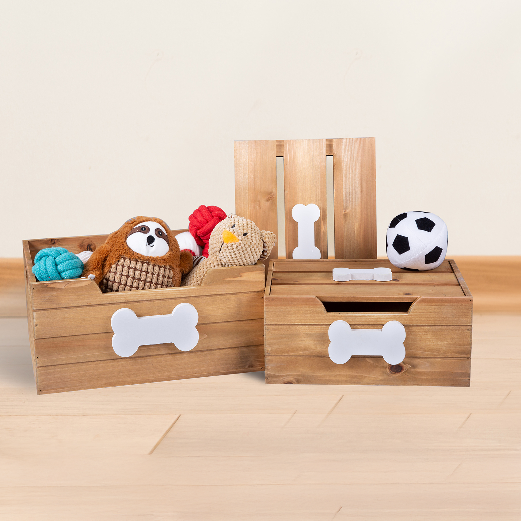 Oak Effect Dog Toy Storage Box with Lid - 2 Sizes