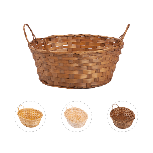 Oval Bamboo Storage Basket with Handle - Double Steamed / Light Steamed / Natural
