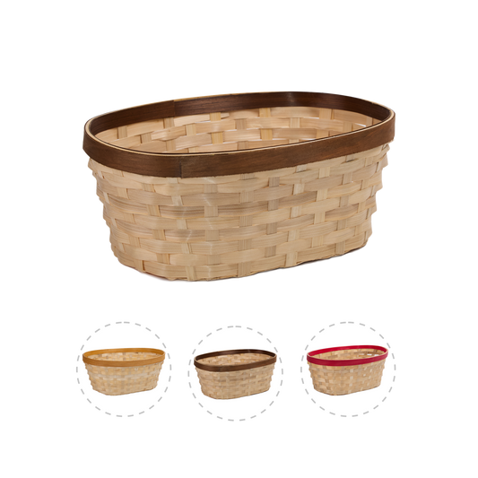 Oval Bamboo Packing Basket Tray with Coloured Border - Red / Honey / Brown