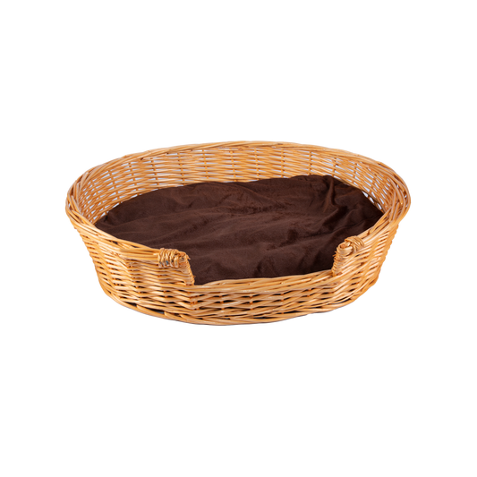 Light Steamed Oval Low Entry Wicker Dog Bed with Cushion