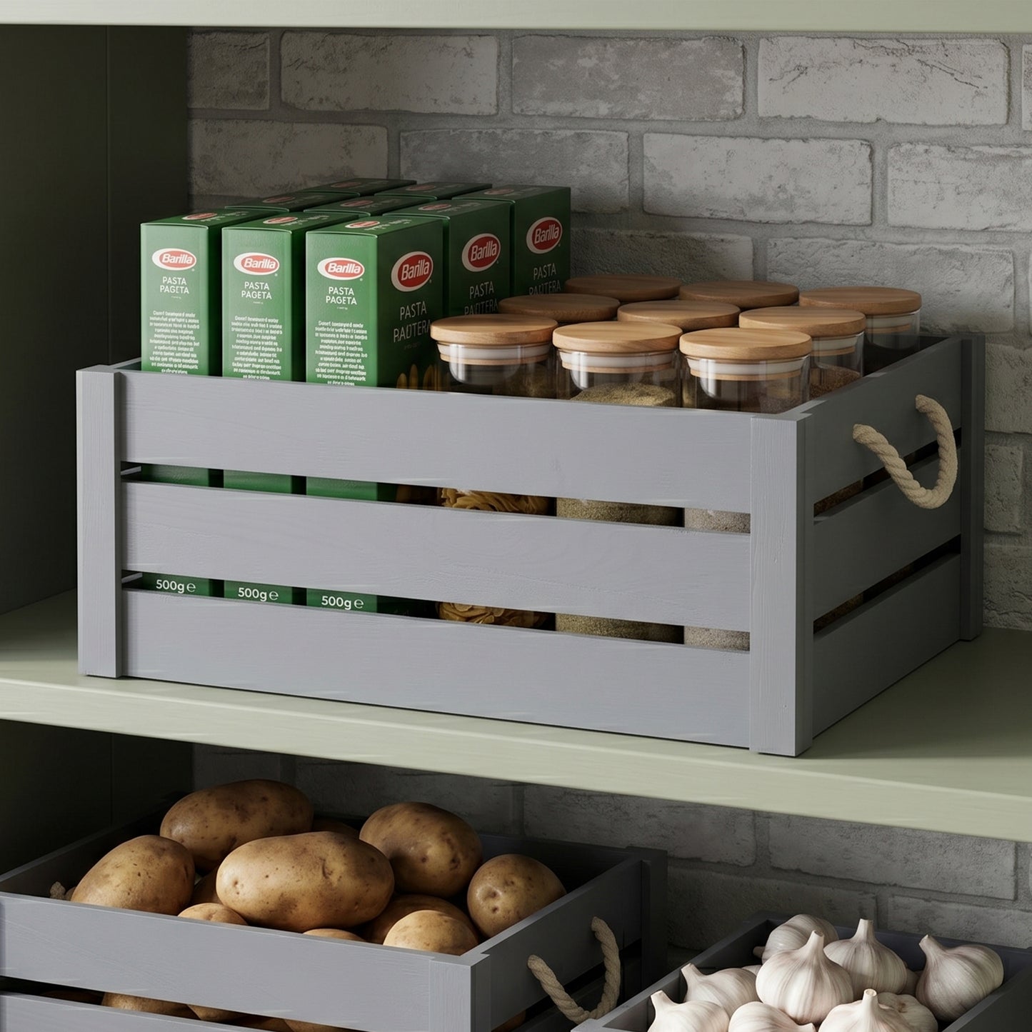 Grey Rope Handled Wooden Storage Crate - 3 Sizes
