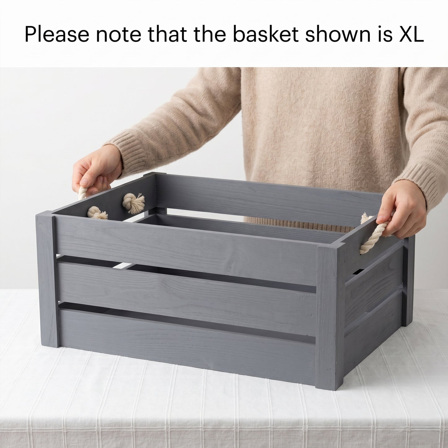 Grey Rope Handled Wooden Storage Crate - 3 Sizes