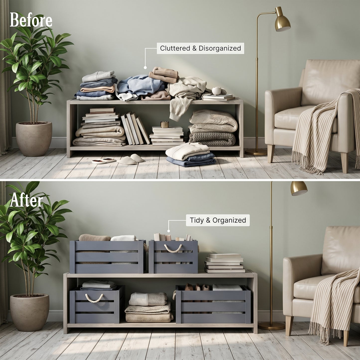 Grey Rope Handled Wooden Storage Crate - 3 Sizes