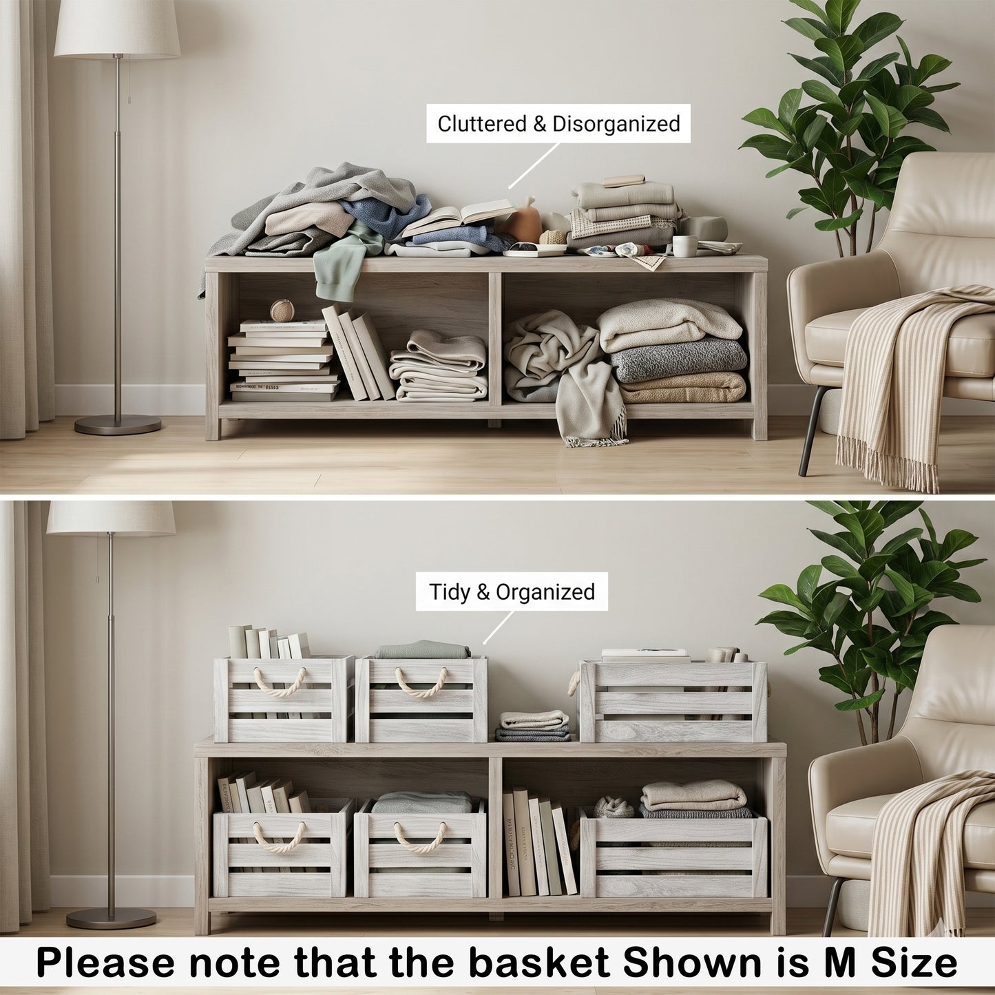 White Wash Rope Handled Wooden Storage Crate - 3 Sizes