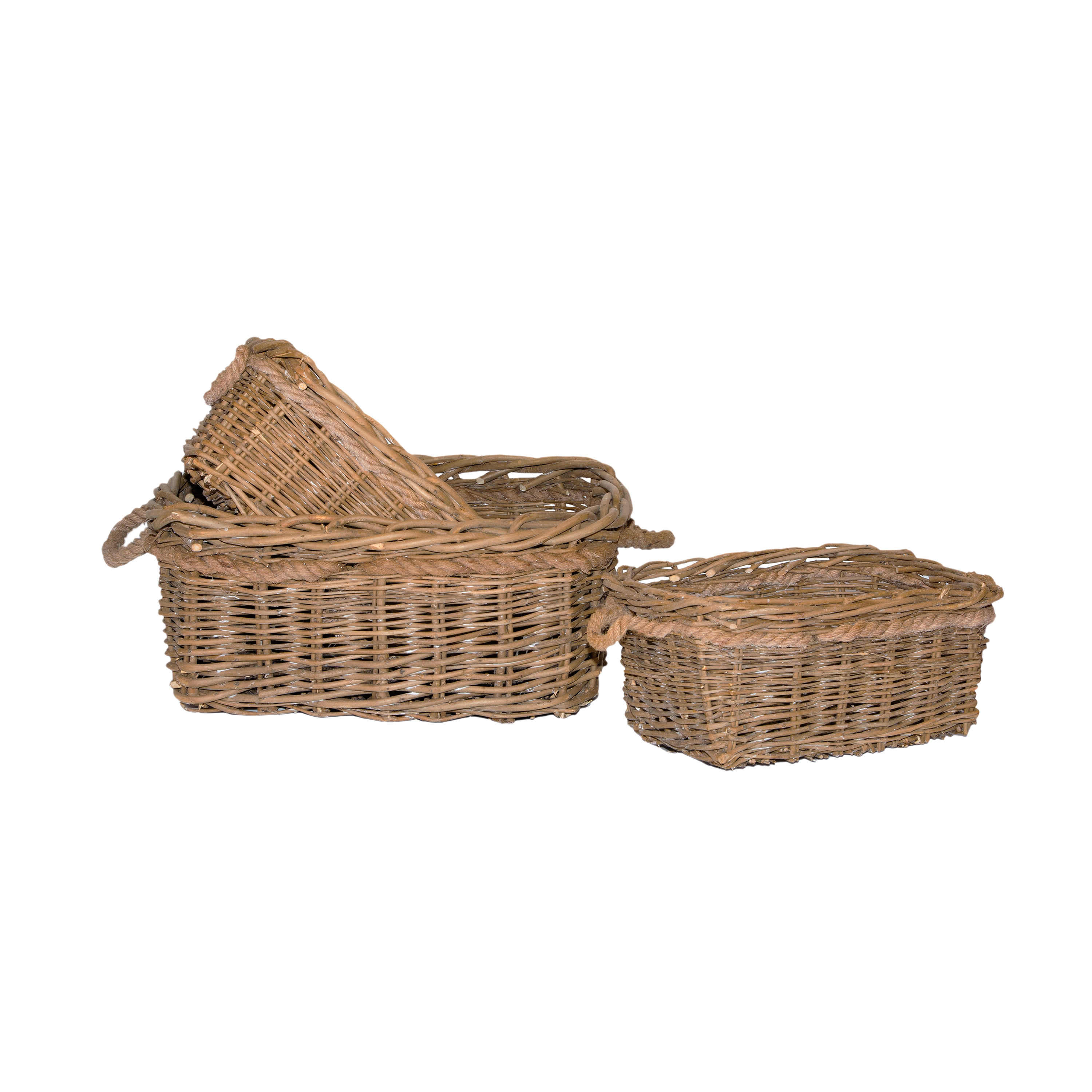 Rectangular Rope Handled Wicker Log Basket - 3 Sizes