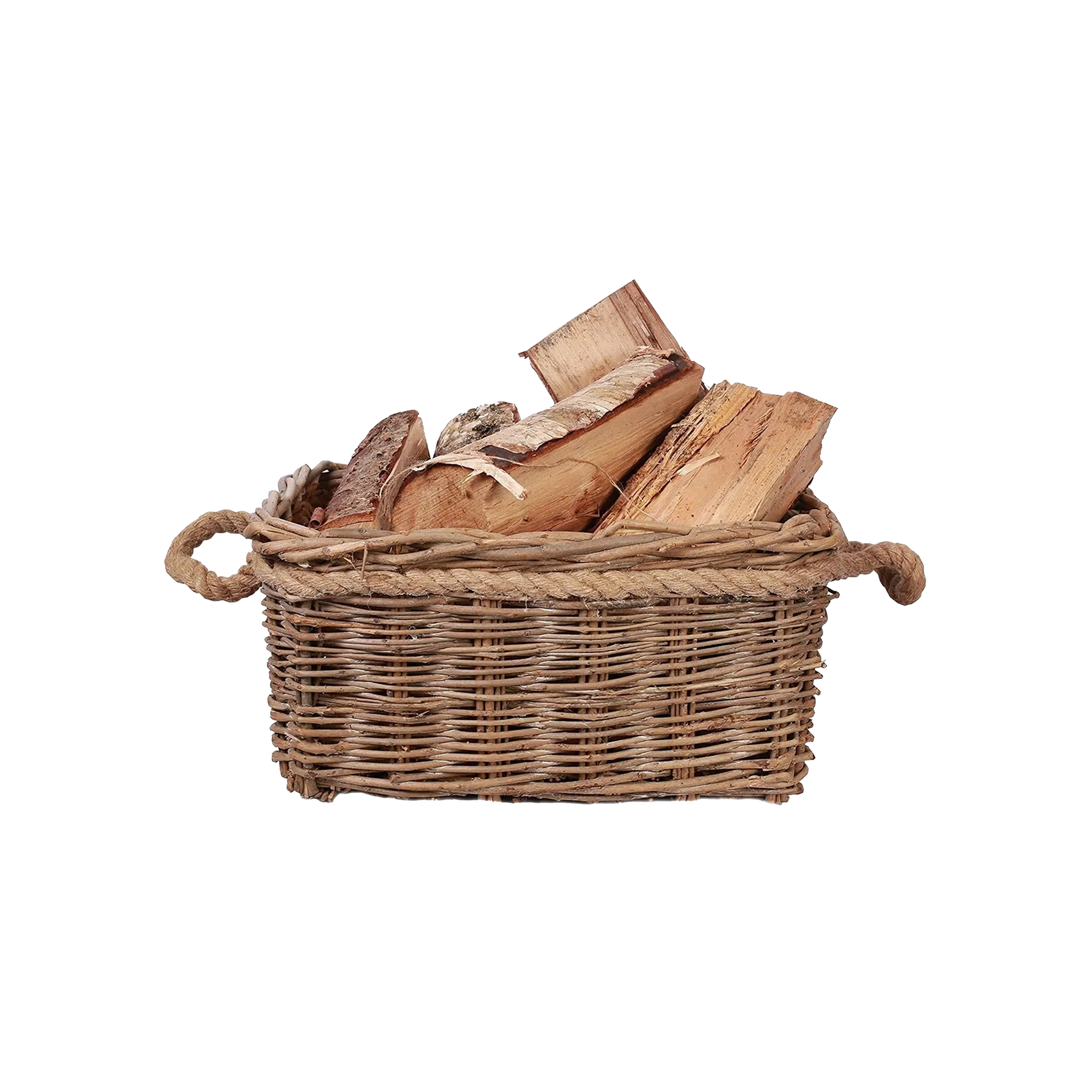 Rectangular Rope Handled Wicker Log Basket - 3 Sizes