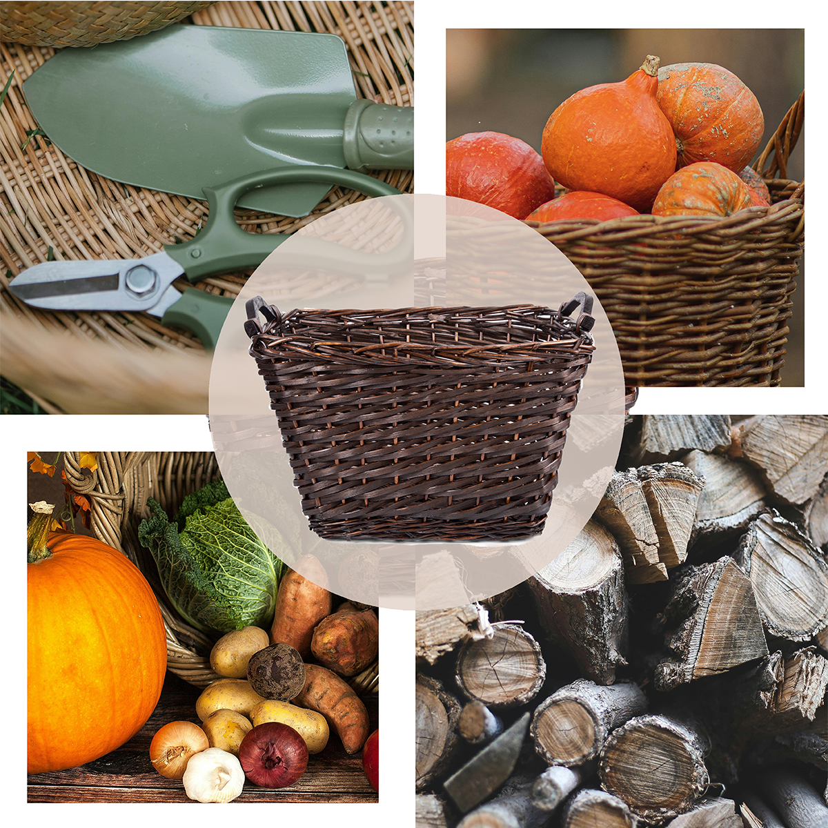 Rectangular Wicker Log Basket with Handle - Grey / Brown