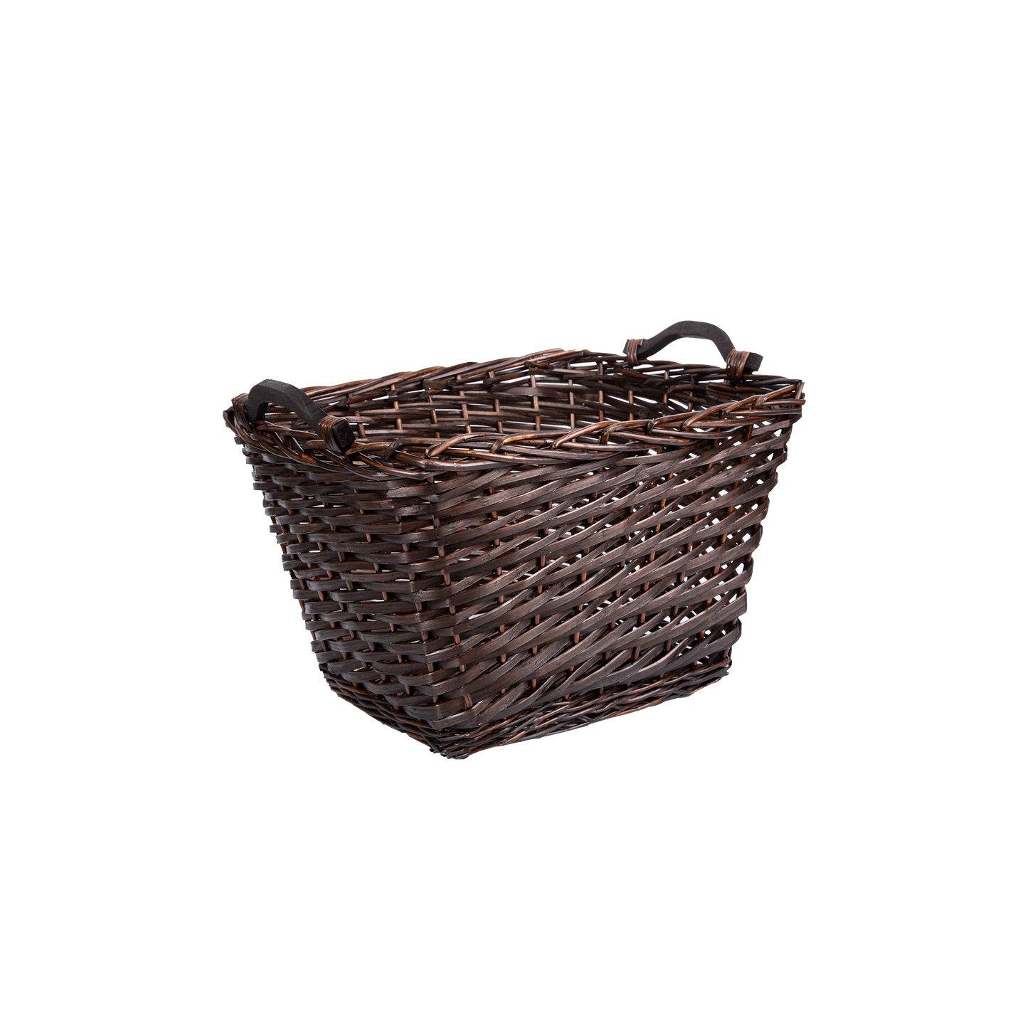 Rectangular Wicker Log Basket with Handle - Grey / Brown