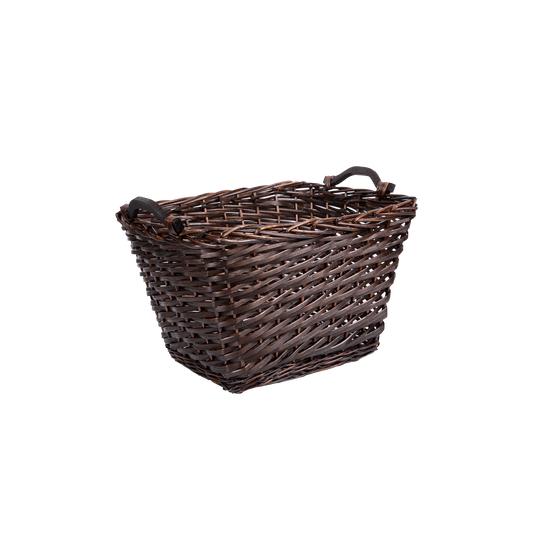 Rectangular Wicker Log Basket with Handle - Grey / Brown