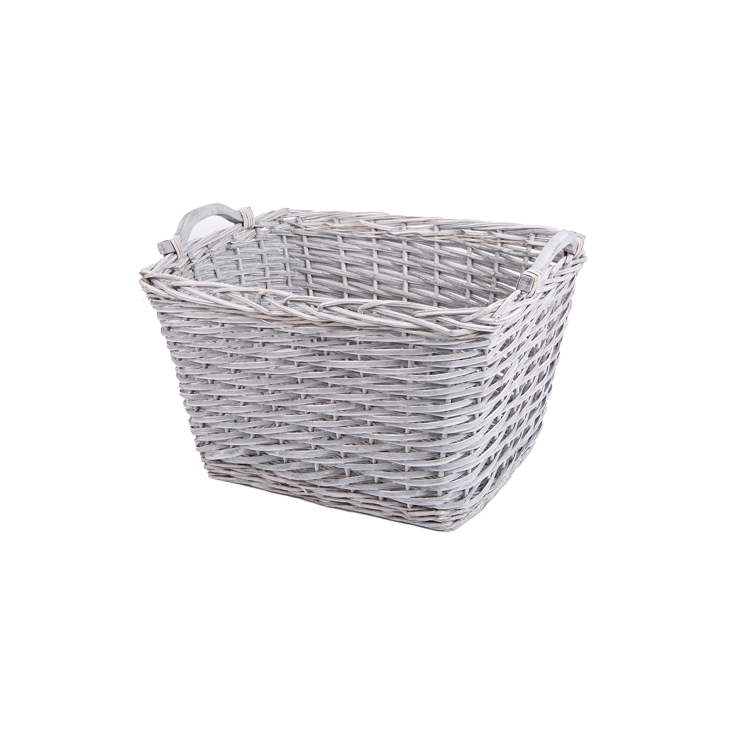 Rectangular Wicker Log Basket with Handle - Grey / Brown