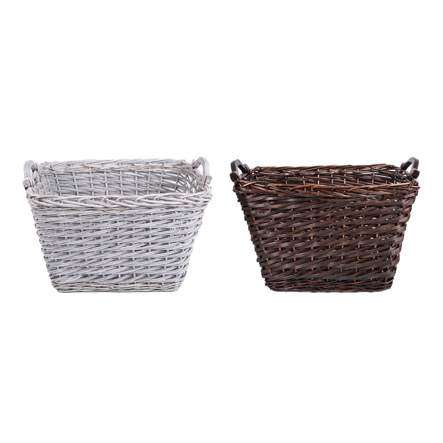Rectangular Wicker Log Basket with Handle - Grey / Brown