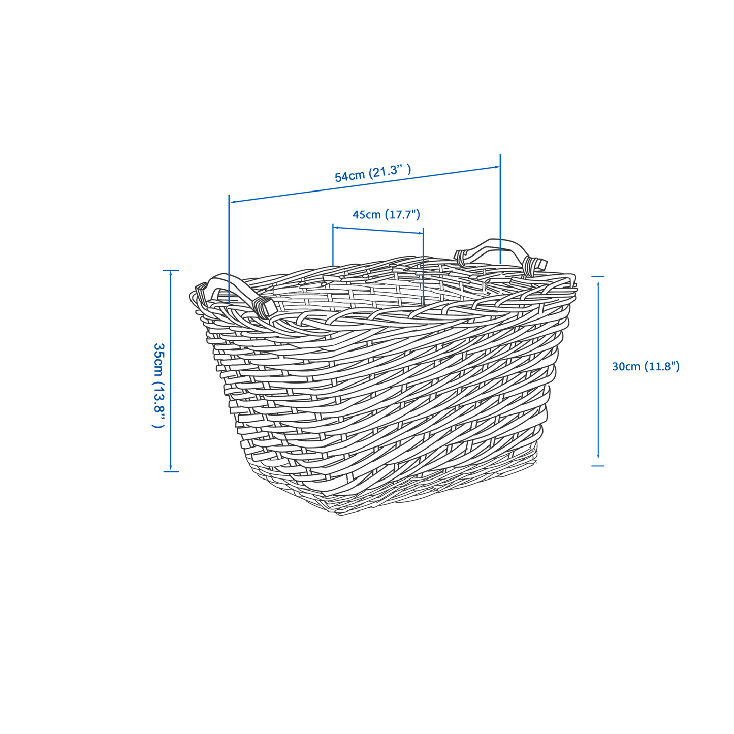 Rectangular Wicker Log Basket with Handle - Grey / Brown