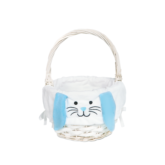 Round Wicker Easter Basket with Blue Bunny Lining