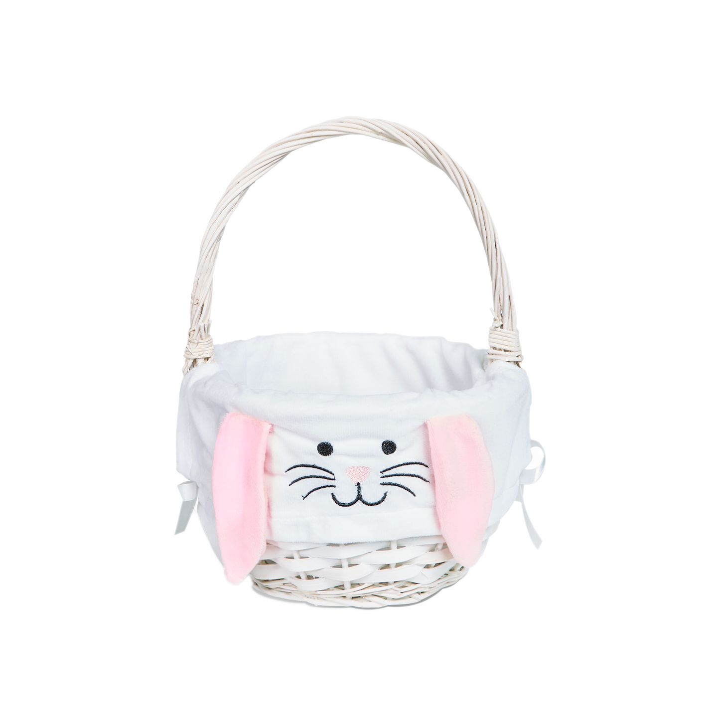 Round Wicker Easter Basket with Pink Bunny Lining