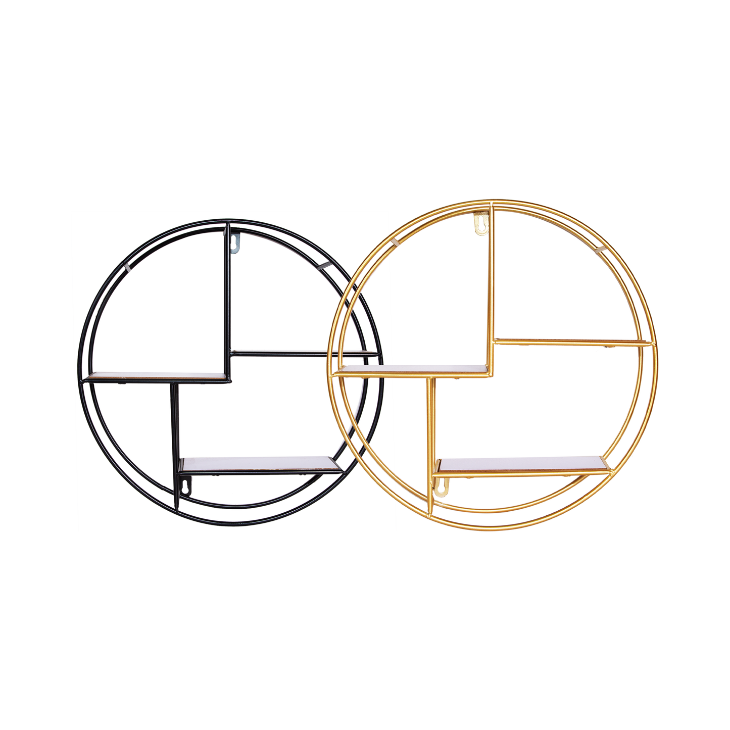 Round Metal Mounted Decorative Wall Shelves - Gold / Black