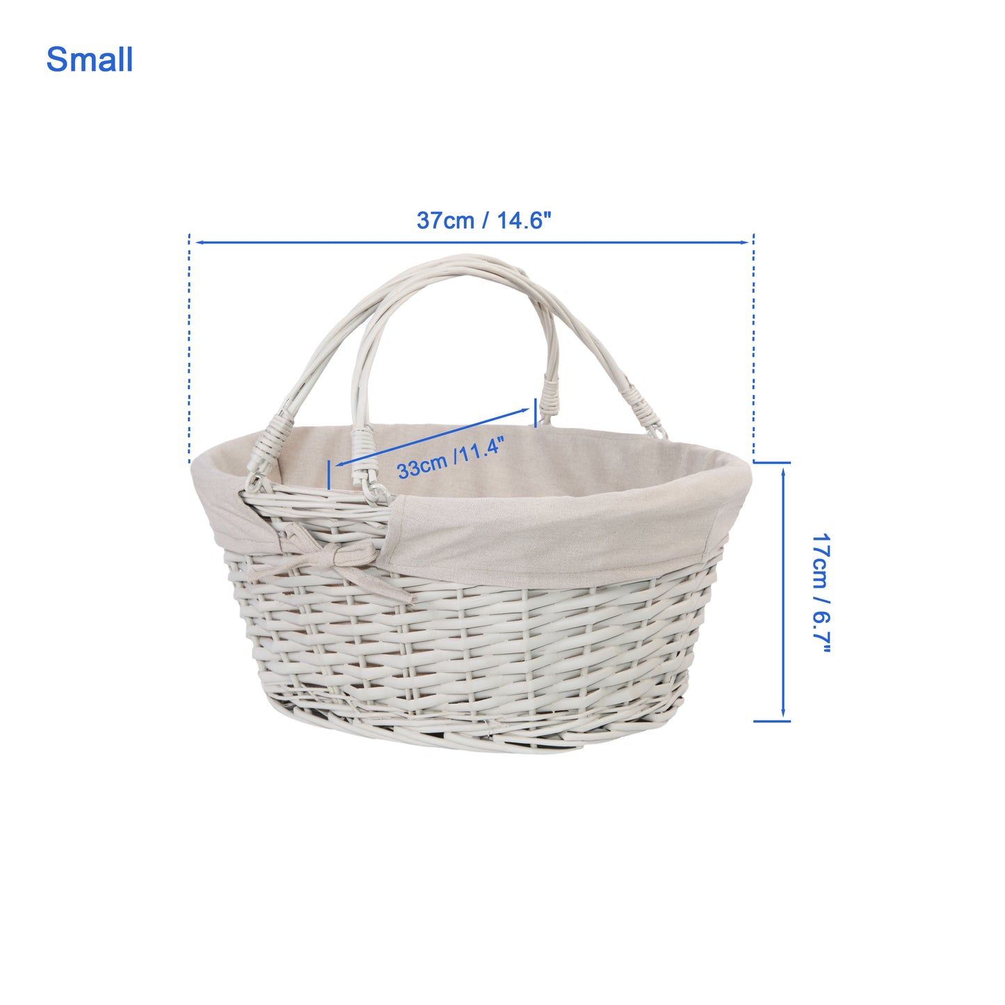 Light Grey Swing Handled Wicker Shopper Basket with Lining - 2 Sizes