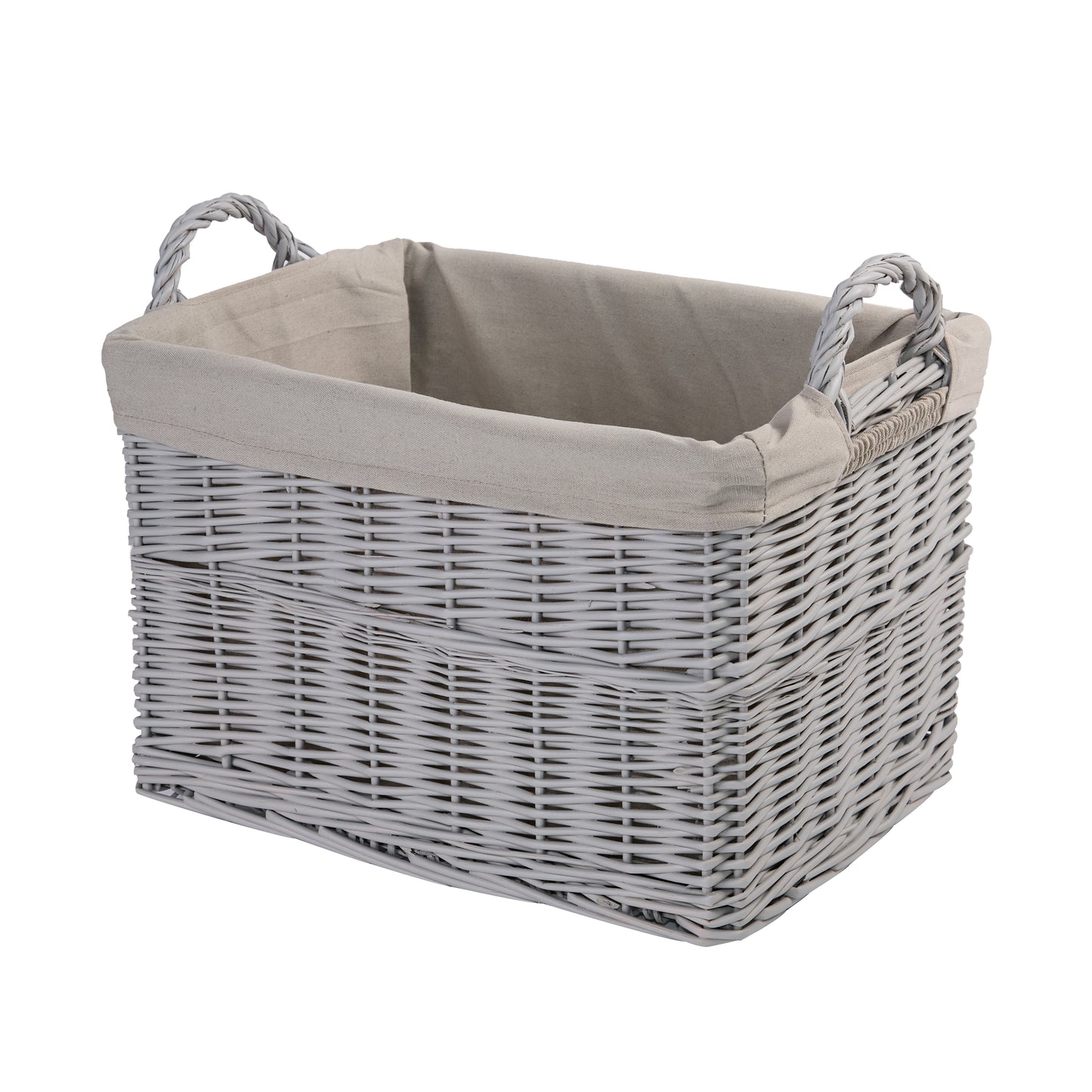 Grey Rectangular Wicker Storage Basket with Lining - 3 Sizes
