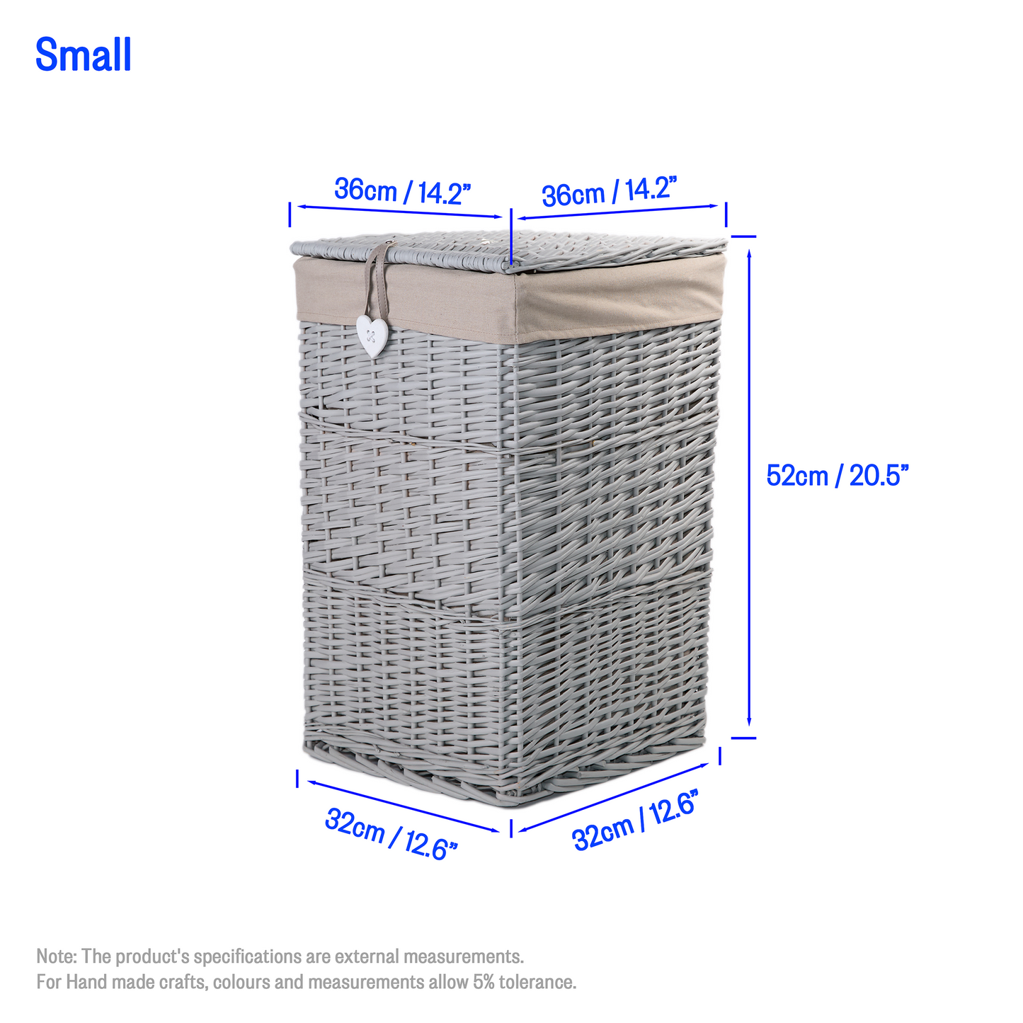 Grey Square Wicker Laundry Basket with Lining - 2 Sizes