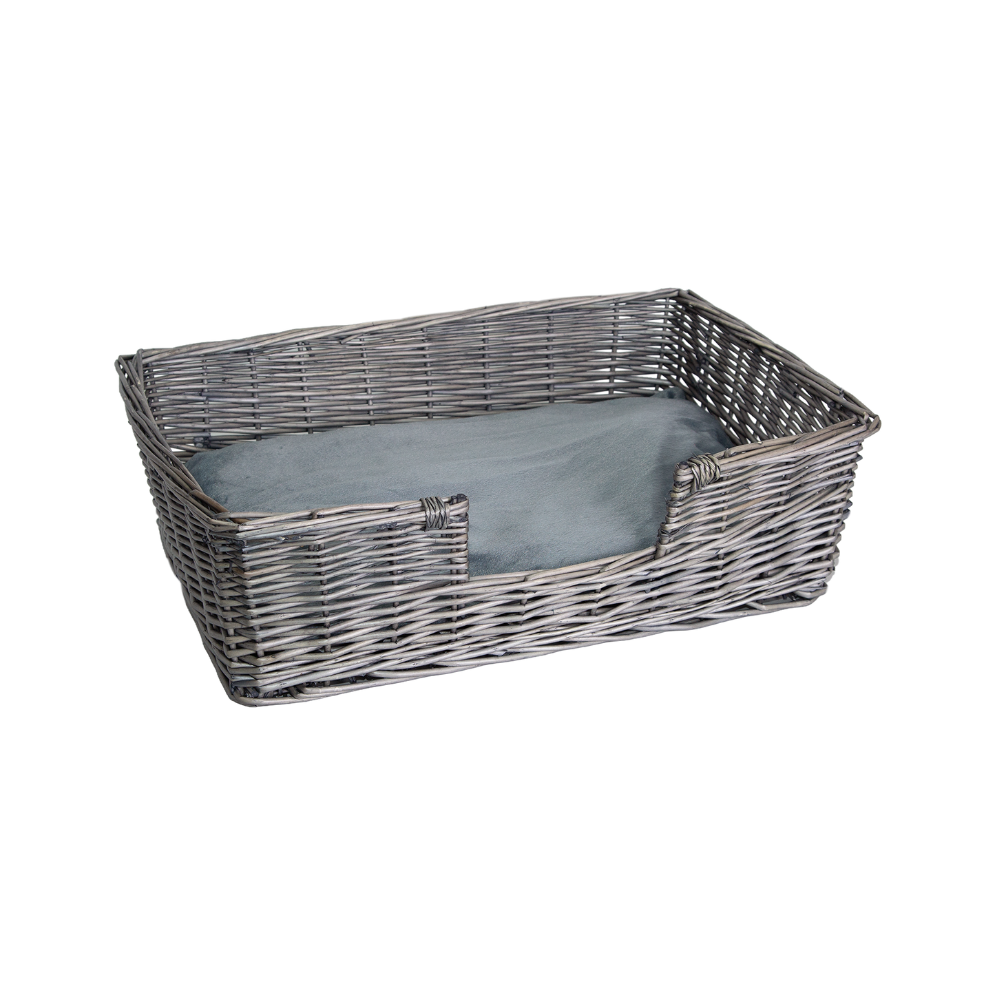 Antique Wash Rectangular Low Entry Wicker Dog Bed with Cushion - 2 Sizes