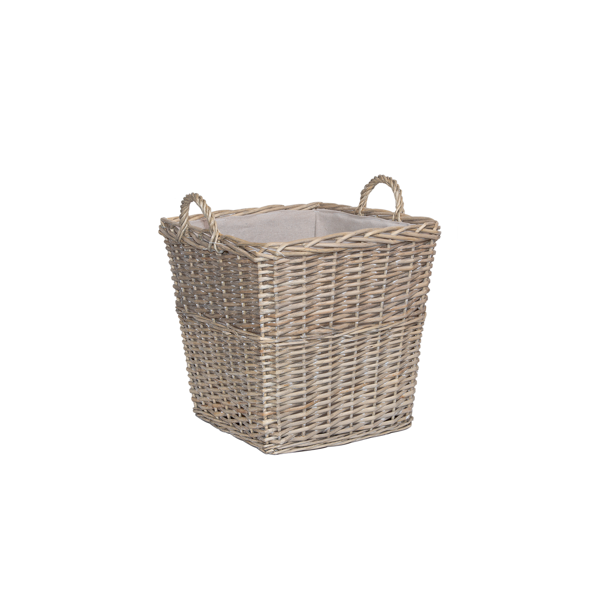 Antique Wash Square Wicker Log Basket with Lining