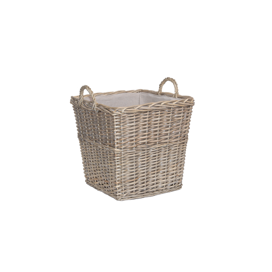 Antique Wash Square Wicker Log Basket with Lining