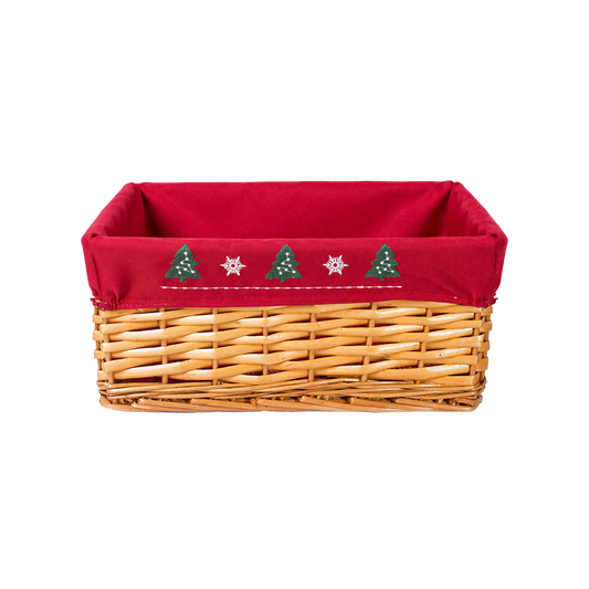 Light Steamed Wicker Basket Tray with Christmas Lining - 3 Sizes