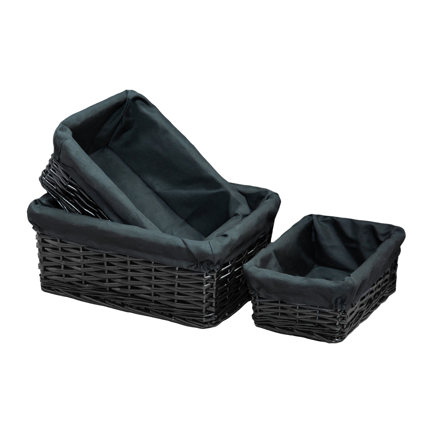 Black Wicker Storage Basket with Lining - 3 Sizes