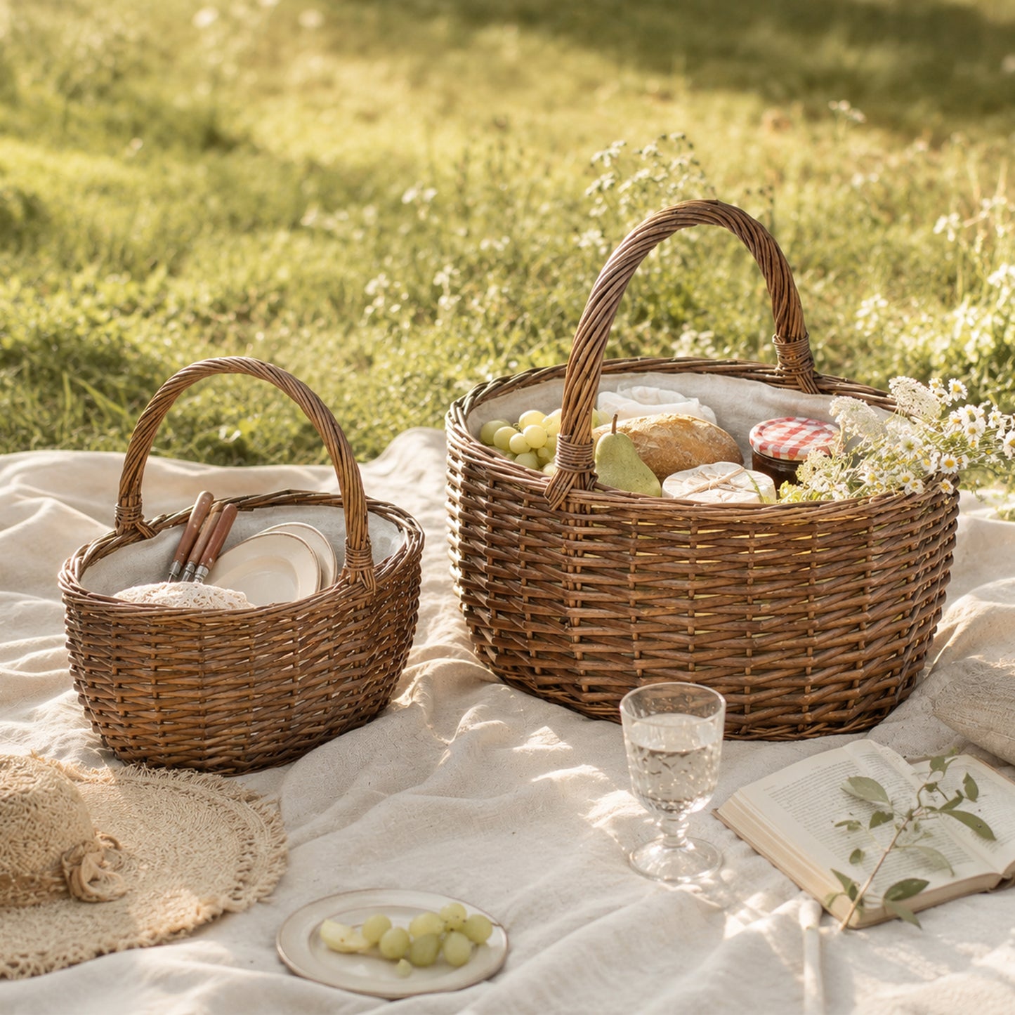 Brown Oval Wicker Picnic Shopper Basket - 2 Sizes
