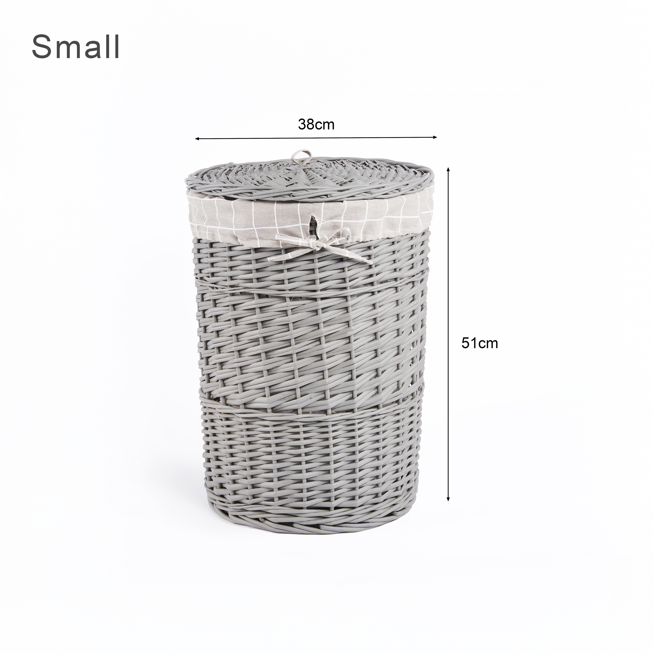 Grey Round Wicker Laundry Basket with Lining - 2 Sizes