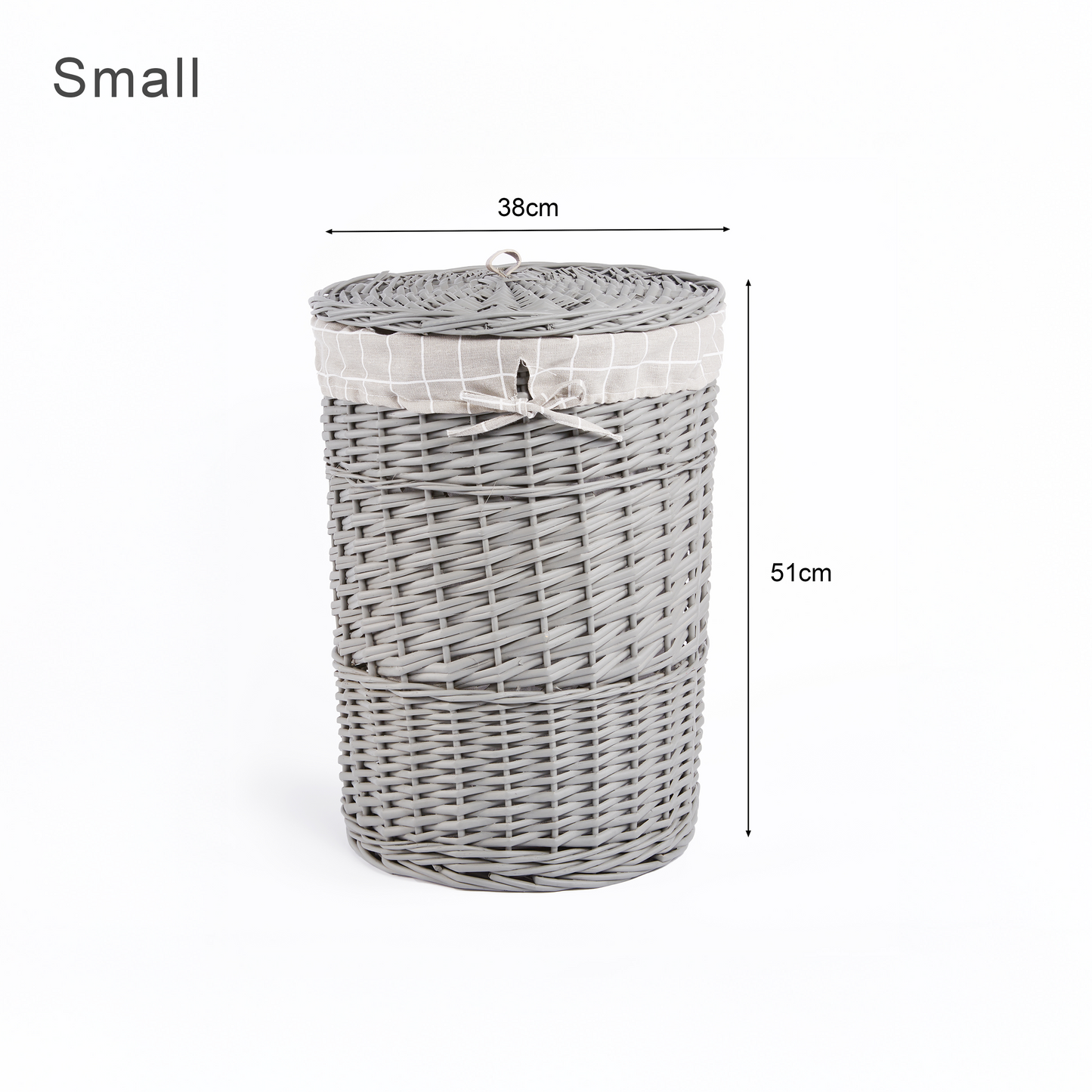 Grey Round Wicker Laundry Basket with Lining - 2 Sizes