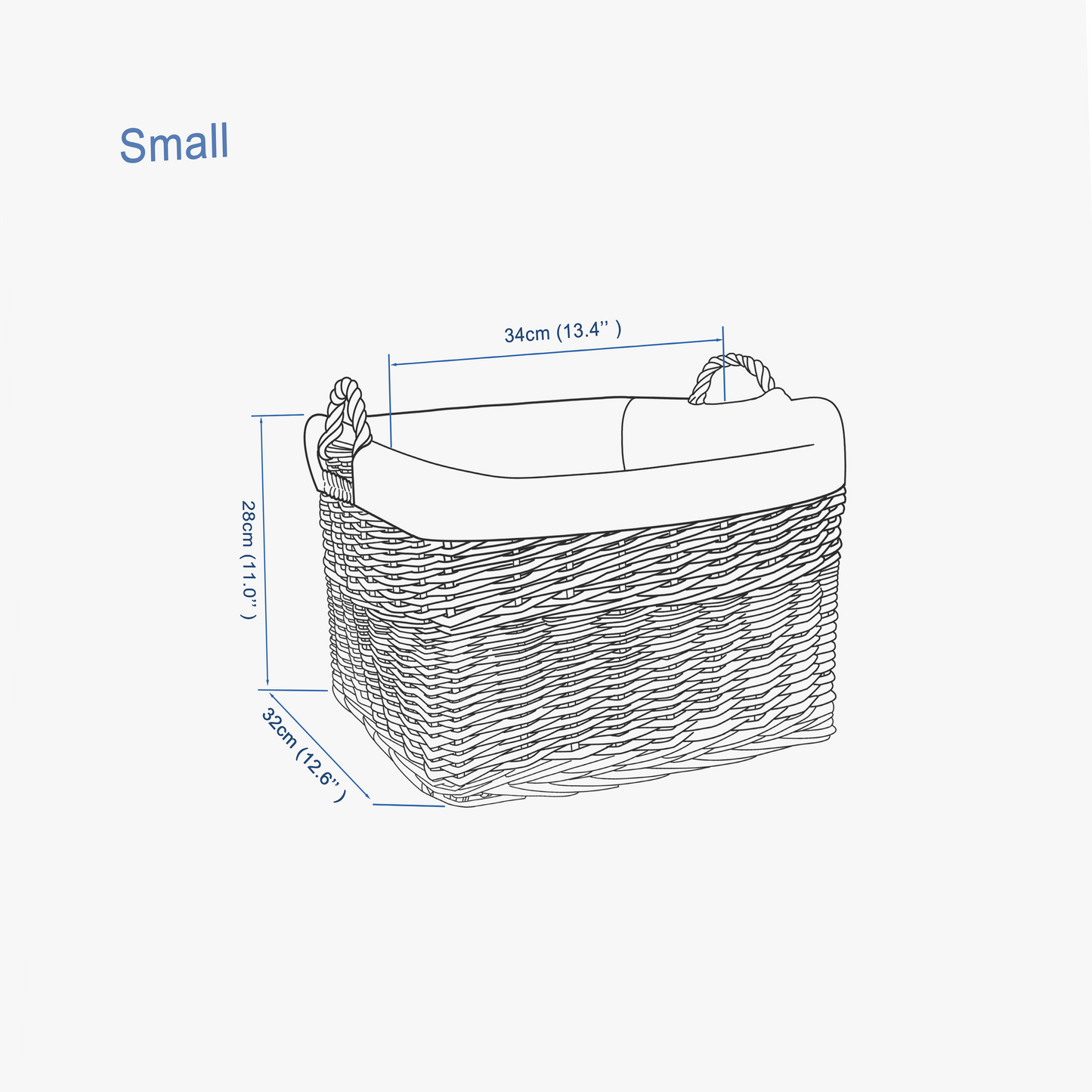Grey Rectangular Wicker Storage Basket with Lining - 3 Sizes
