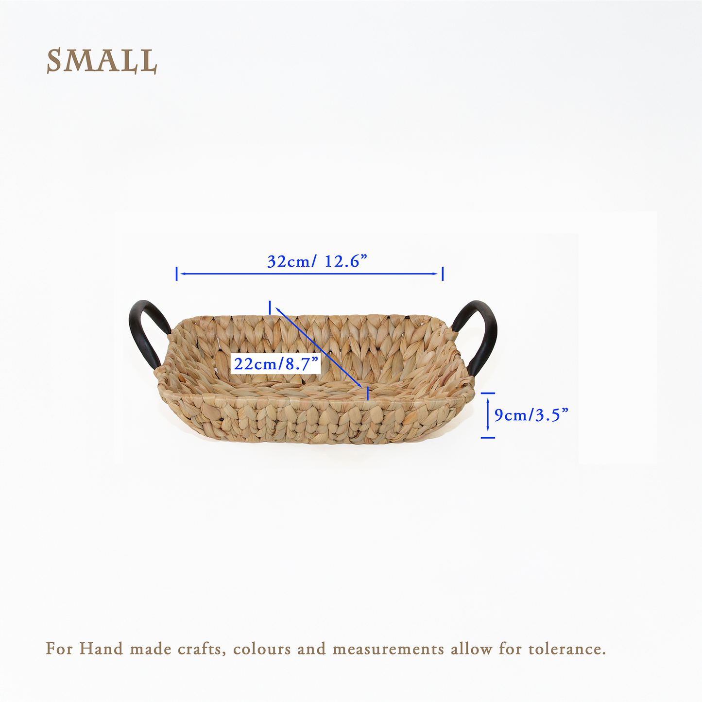 Water Hyacinth Rectangular Basket Tray with Black Handle - 3 Sizes