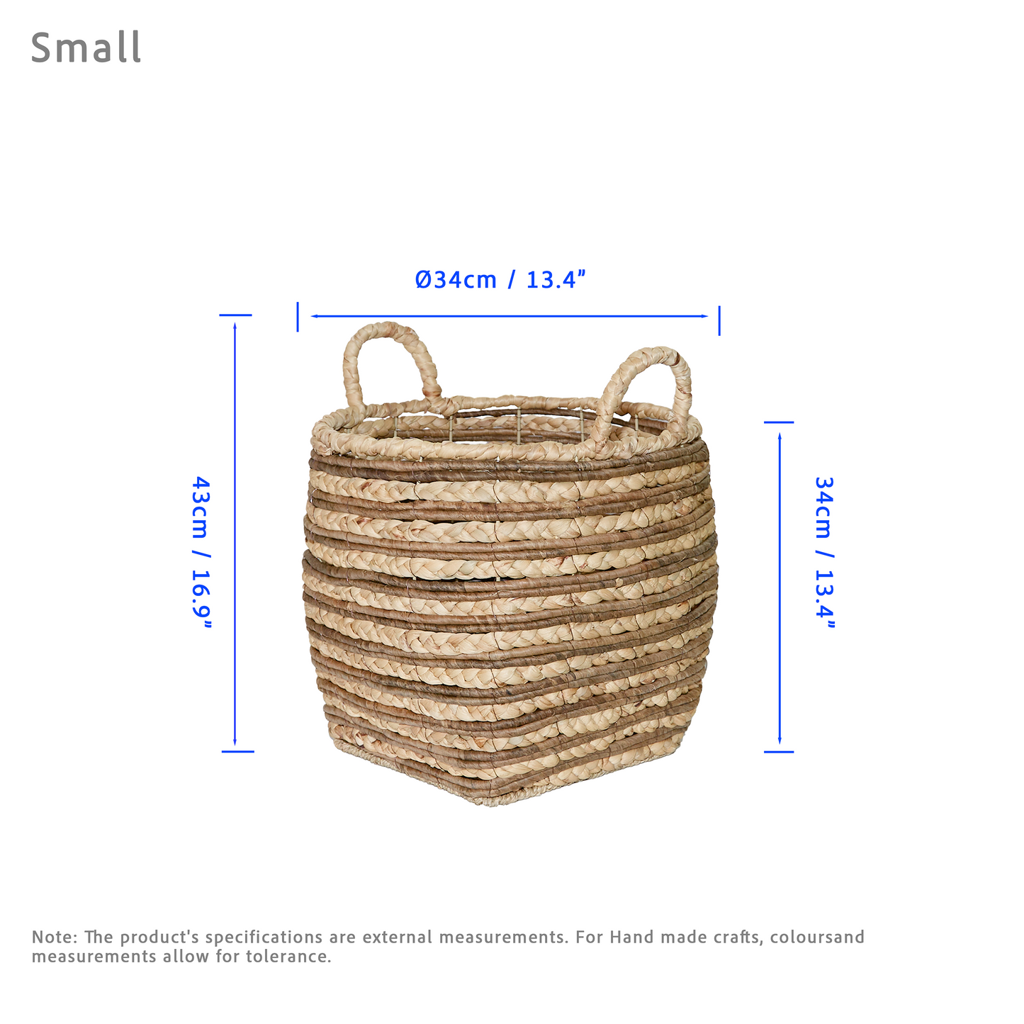Water Hyacinth Two-Tone Blanket Basket with Handle - 3 Sizes