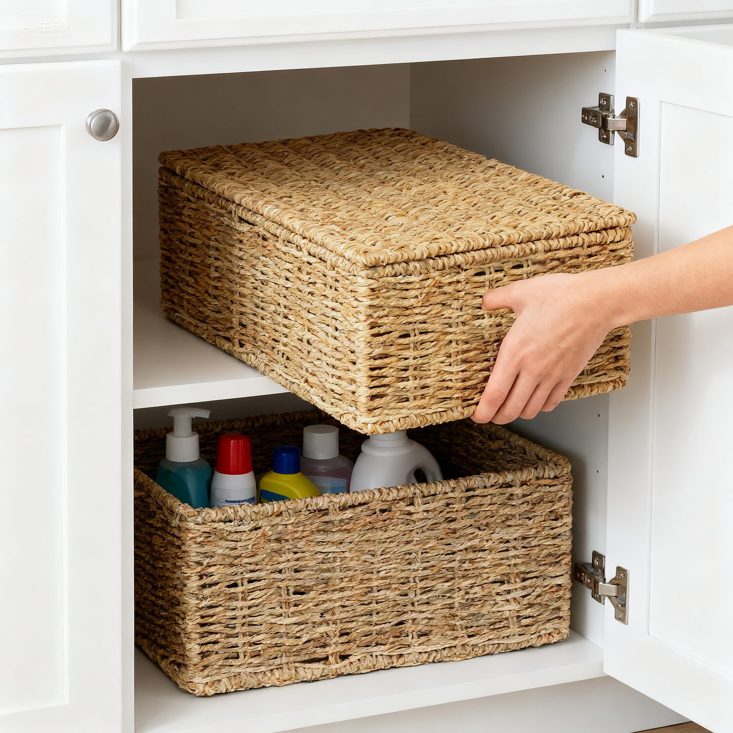 Seagrass Rectangular Lidded Storage Hamper Basket - 3 Sizes