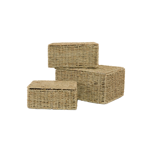Seagrass Rectangular Lidded Storage Hamper Basket - 3 Sizes