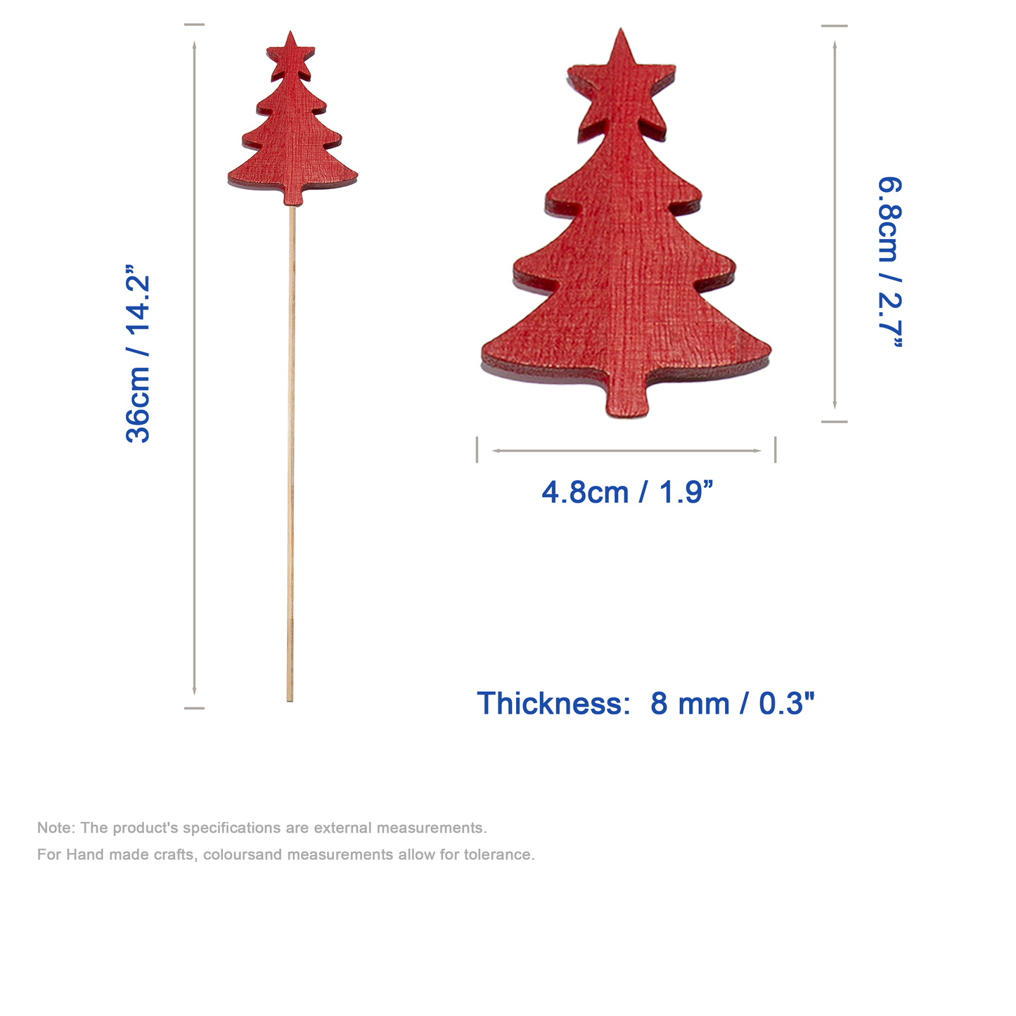 Set 10 Wooden Christmas Tree Stick Decorations - Gold / Red / White