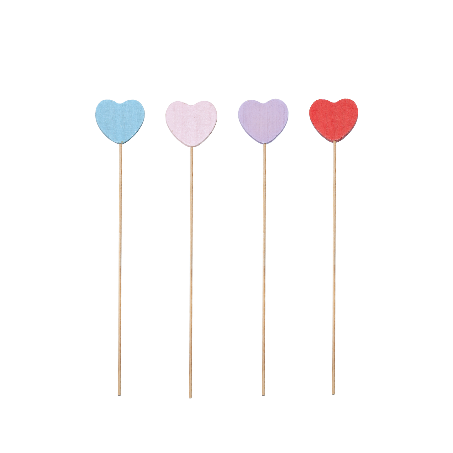 Set 10 Wooden Heart Stick Decorations - Blue / Pink / Purple / Red