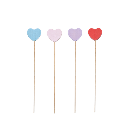 Set 10 Wooden Heart Stick Decorations