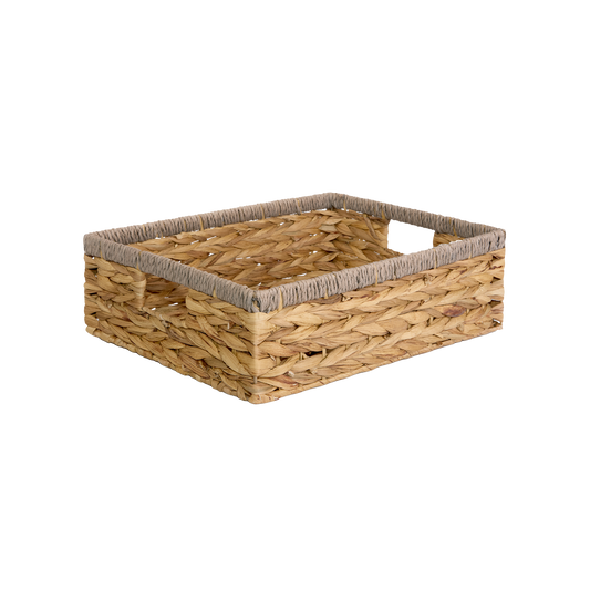 Shallow Water Hyacinth Storage Baskets with Grey Rope Border - 3 Sizes