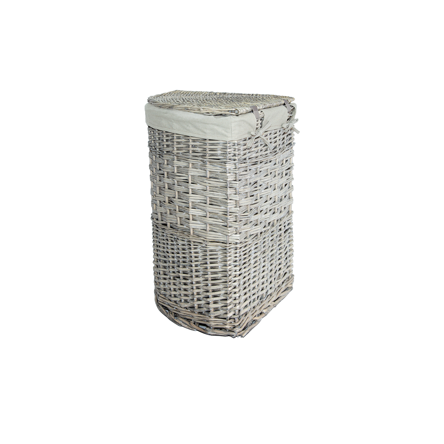 Grey Wash Corner Wicker Laundry Basket with Lining