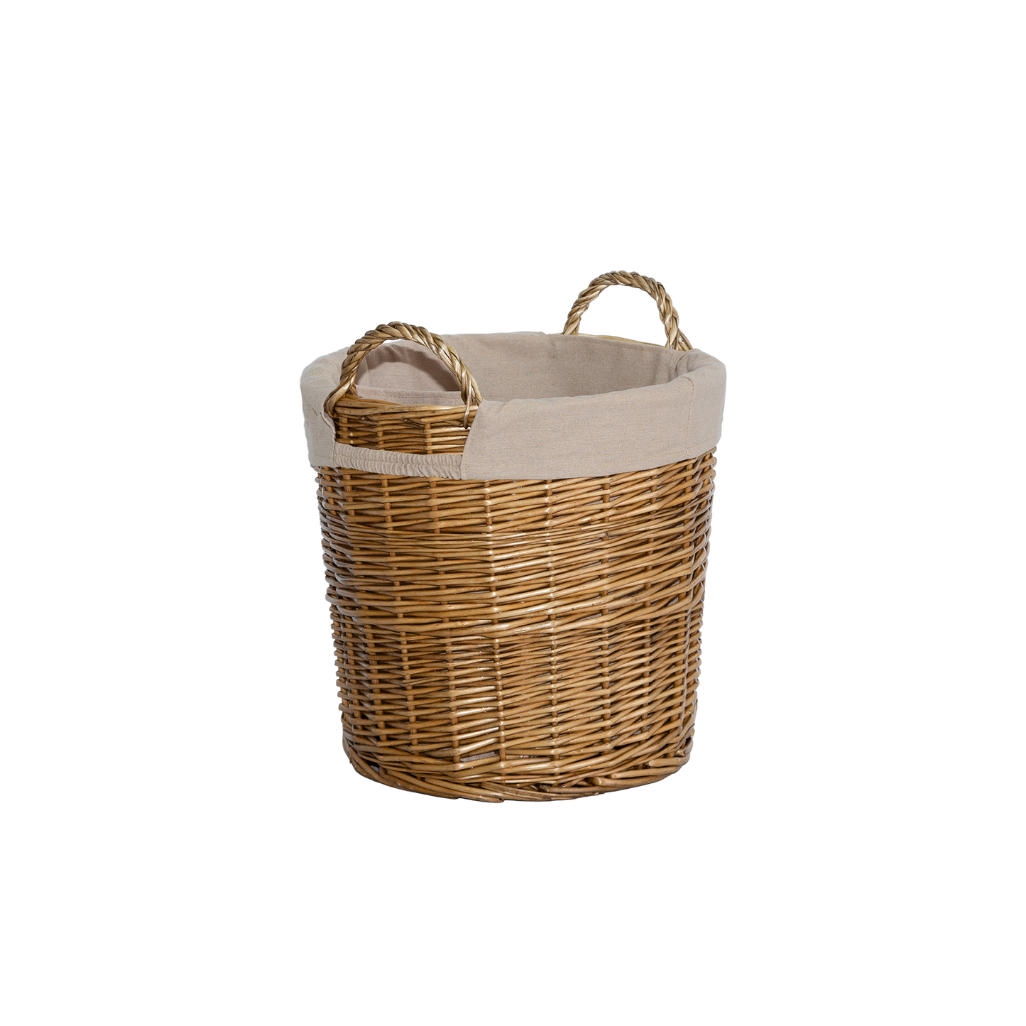 Light Steamed Round Wicker Laundry Storage Basket with Lining - 2 Sizes