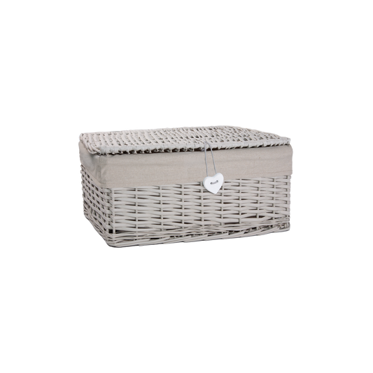 Light Grey Wicker Storage Hamper Basket with Lining – Short Version - 3 Sizes