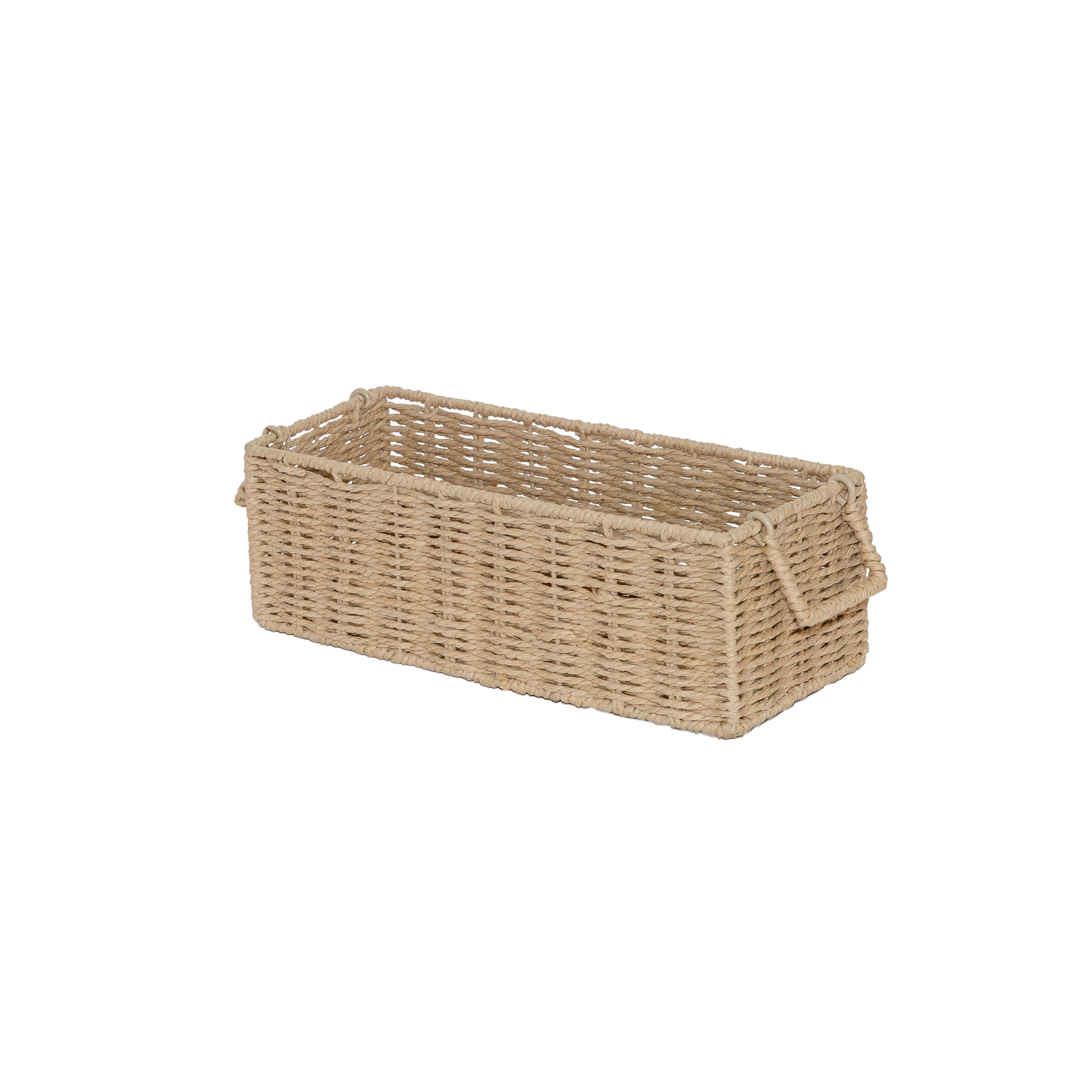 Beige Narrow Paper Rope Storage Basket with Handle
