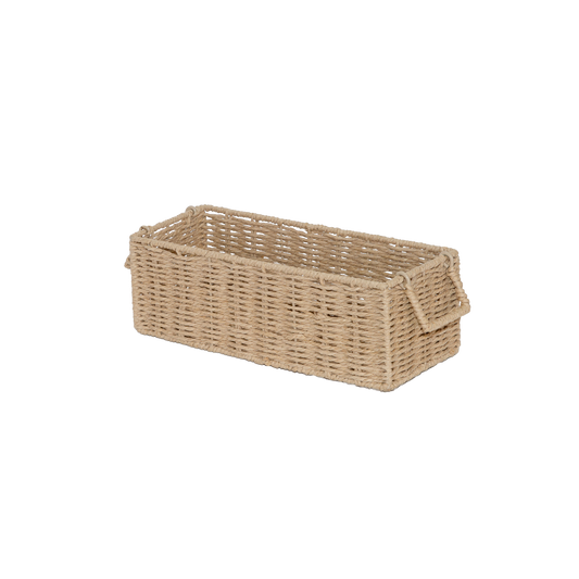 Beige Narrow Paper Rope Storage Basket with Handle