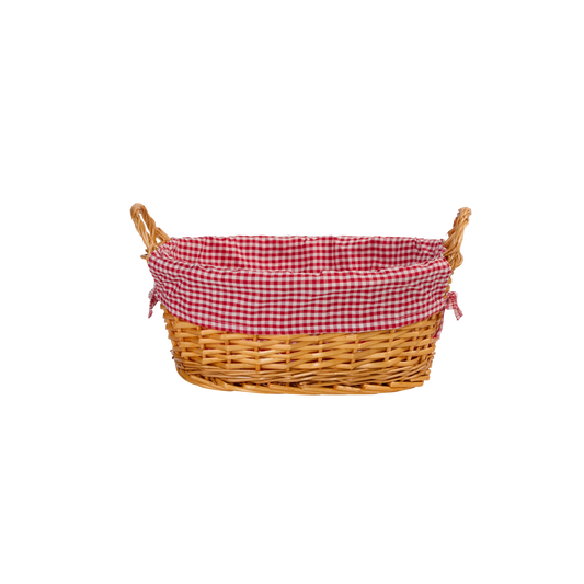 Light Steamed Oval Wicker Basket with Checked Lining