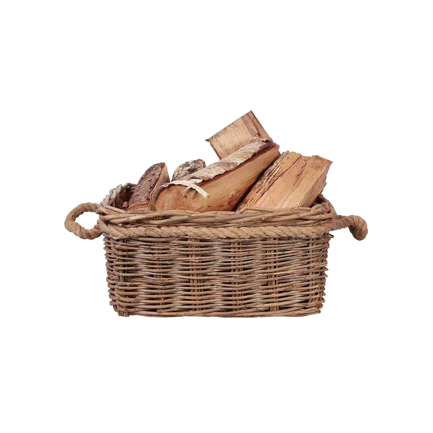 Rectangular Rope Handled Wicker Log Basket - 3 Sizes