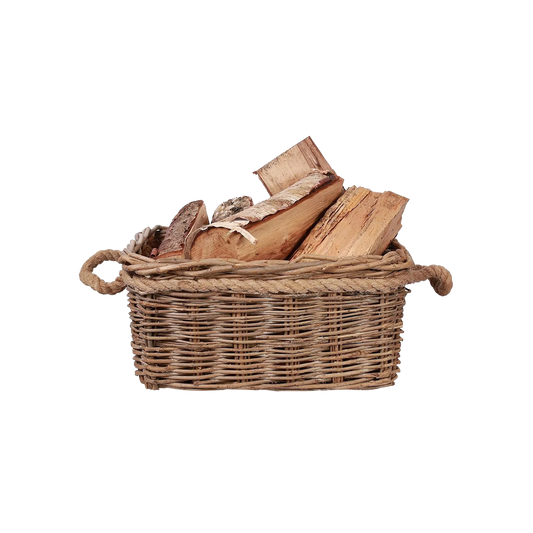 Rectangular Rope Handled Wicker Log Basket - 3 Sizes