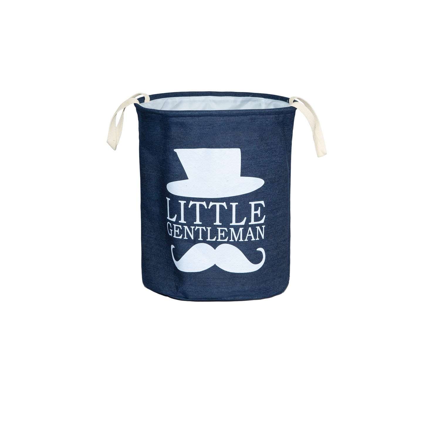 Navy Round Canvas Laundry Basket with Lining